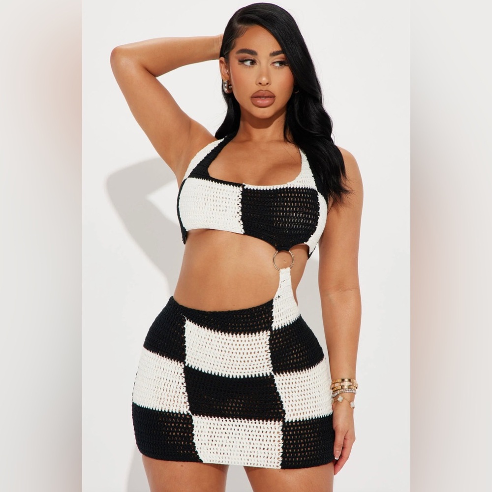 Fashion Nova Kaia Crochet Mini Dress Black White